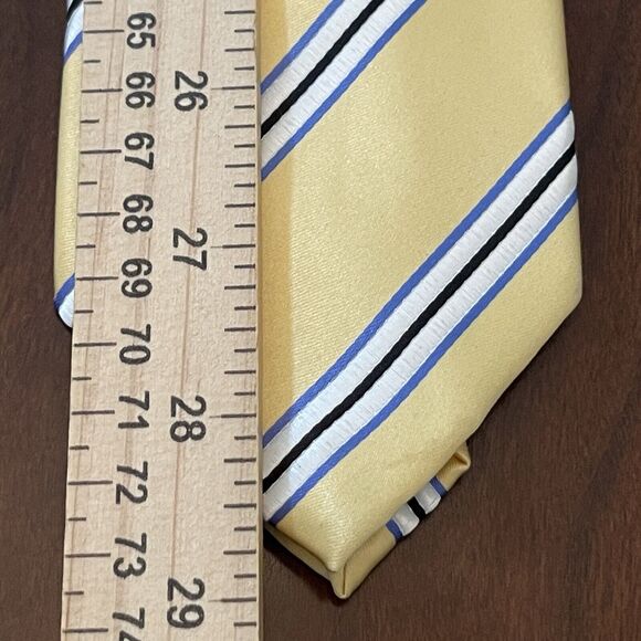 Gold Blue Hand Made 100% Polyester Striped Men’s Neck Tie Made In China - Picture 5 of 9